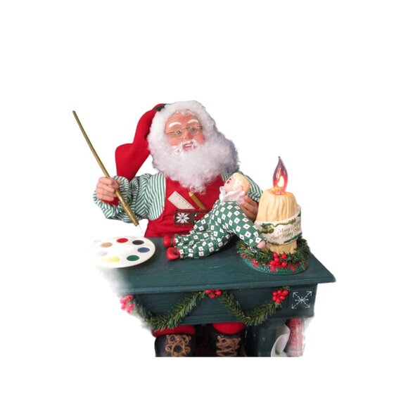 Vintage Animated Santa Painting Doll Light Up Candle Music Box Works GUC - Picture 5 of 16